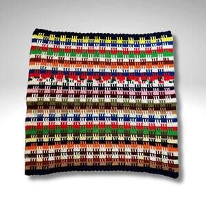 Vintage Granny Stripe and Crown Crochet Afghan Blanket